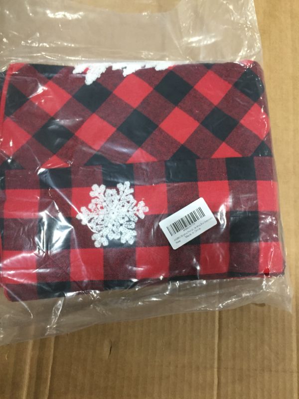 Photo 1 of ANWING Christmas Tree Skirt 48 Inch Burlap Tree Skirt with Black and Red Buffalo Plaid Holiday Tree Ornaments Home Office Decoration for Xmas Tree Decorations
