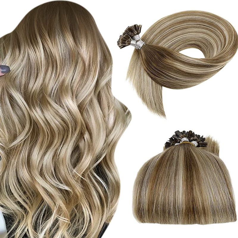 Photo 1 of Keratin U Tip Hair Extensions Brown LaaVoo Hot Fusion U Tip Human Hair Extensions Balayage Ash Brown Ombre Light Blonde U Tips Hair Extension Silky Straight Brown Utip Extensions 50g 50s 20"
