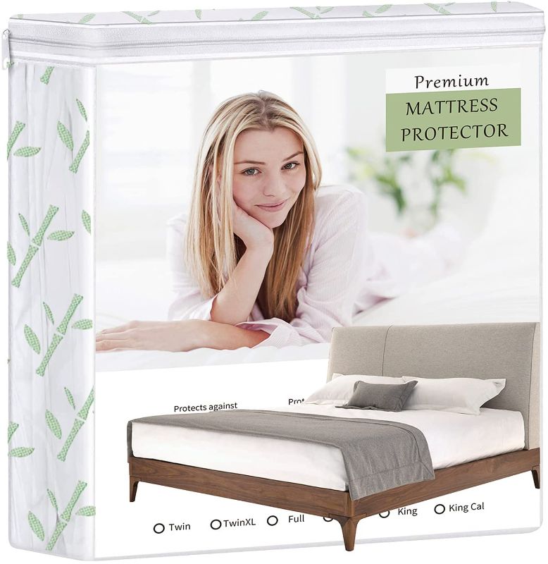 Photo 1 of AUNWAA Mattress Protector, Queen Size Bamboo 100% Waterproof Polyester Mattress Protector, Soft and Breathable Mattress Covers with 15" Deep Pocket, (60'' x 80'' x 15'')
