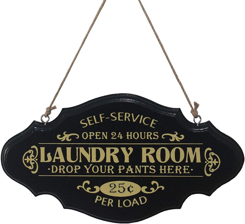 Photo 1 of BetyHom 11×6 in Vintage Wooden Laundry Room Sign,Laundry Wall Decor, Drop Your Pants Here Sign,Black
