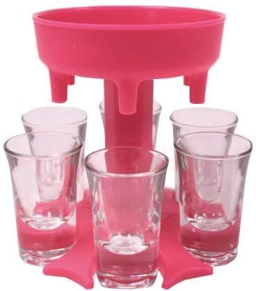 Photo 1 of 6 Shot Glass Dispenser and Holder -Dispenser For Filling Liquids, Shots Dispenser, Multiple 6 Shot Dispenser, Bar Shot Dispenser, Cocktail Dispenser (Red)
