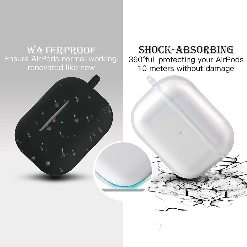 Photo 1 of AirPod Pro Case, 8 in 1 AirPods pro Accessories, 2 Pack Ayia Silicone Protective Case Cover for Apple Airpod Pro, Keychain/Cleaning Blush/Dustproof Sticker/Storage Bag/Carabiner/Cleaning Pads, CLEAR, 2 PACK