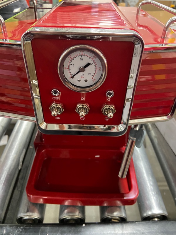 Photo 3 of Galanz Retro Espresso Machine with Milk Frother, 15 Bar Pump Professional Cappuccino and Latte Machine, 1.5L Removable Water Tank, Retro Red, 1350 W
