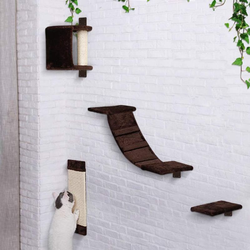 Photo 1 of AVEEN Cat Hammock Activity Wall Mounted Cat Shelf with Four Steps - Cat Wall Shelves and Perches for Sleeping, Playing, Climbing, and Lounging - Modern Cat Bed & Furniture for Large Cats or Kitty