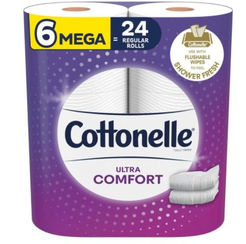 Photo 1 of Cottonelle Ultra Comfort Toilet Paper with Cushiony CleaningRipples Texture, Strong Bath Tissue, 6 Family Mega Rolls (6 Family Mega Rolls = 27 regular rolls), 325 Sheets per Roll