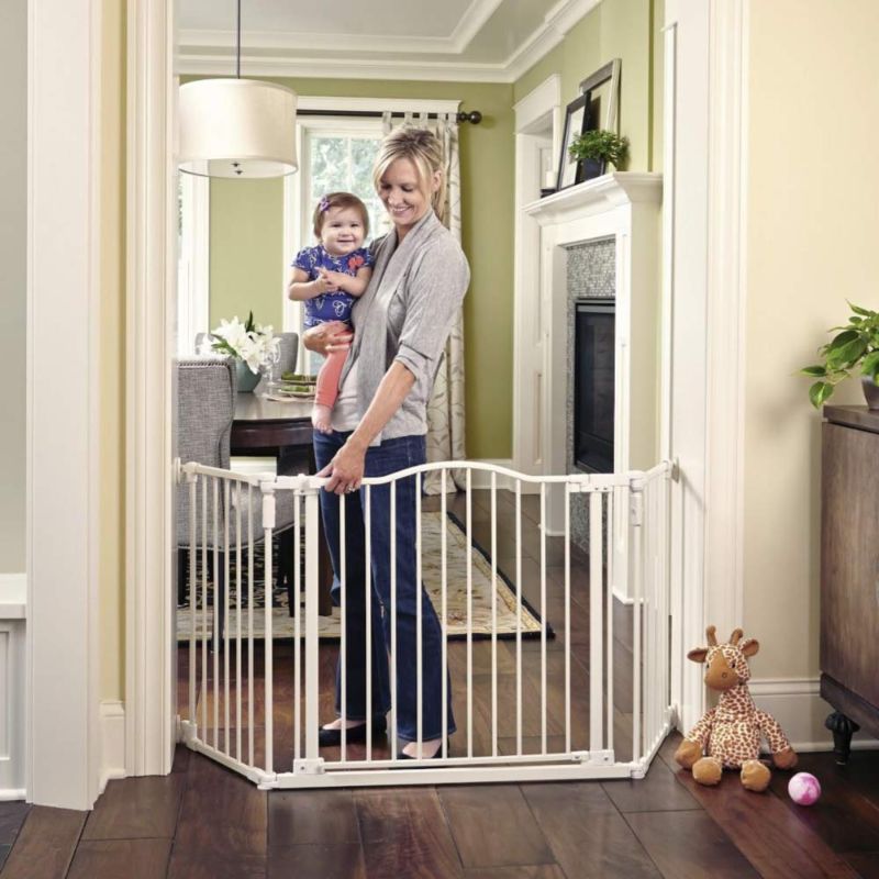 Photo 1 of Toddleroo by North States 72” wide Deluxe Décor Gate: Perfect safety solution for extra wide spaces with added one hand functionality, Hardware Mount, Fits 38.3 - 72” wide(30" tall, Warm White), 4954S
