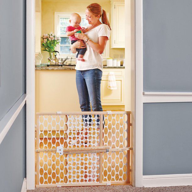 Photo 1 of Toddleroo by North States Quick-Fit Oval Mesh Gate, 26.5"-42" Wide, Natural Wood
