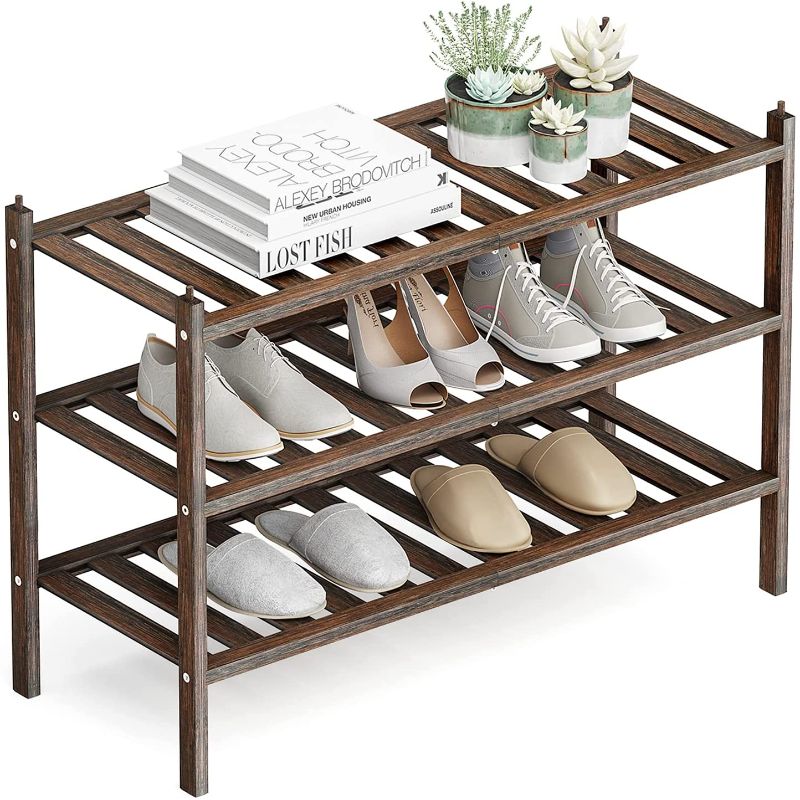 Photo 1 of Dranixly Shoe Rack, 3-Tier Bamboo Stackable Shoe Shelf Storage Organizer, Shoe Stand for Closet, Entryway, Hallway, Bathroom and Living Room?Mocha?
