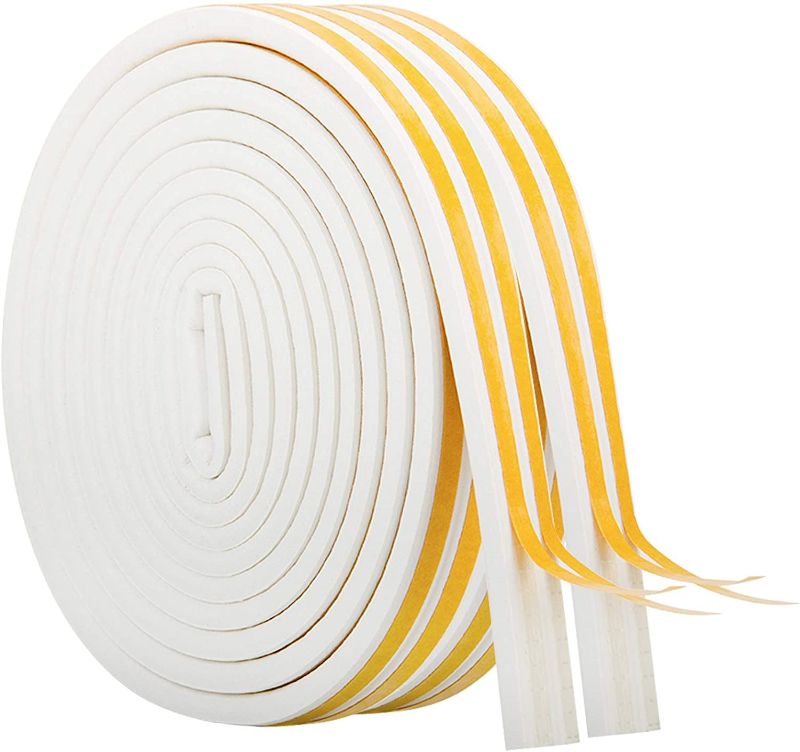 Photo 1 of 2 PACK- 33Feet Long Weather Stripping,Insulation Weatherproof Doors and Windows Seal Strip,Collision Avoidance Rubber Self-Adhesive Weatherstrip,2 Rolls(White)
