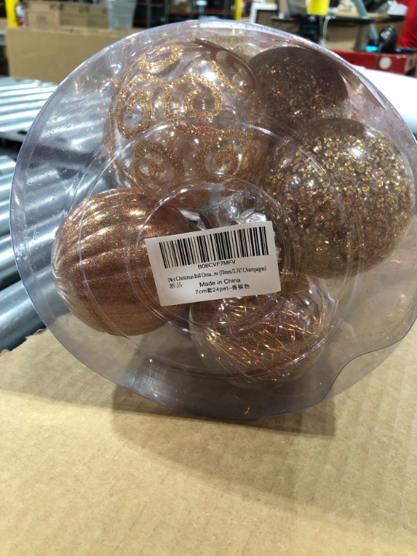 Photo 1 of 24ct Christmas Ball Ornaments Shatterproof Large Clear Plastic Hanging Ball Decorative with Stuffed Delicate Decorations (70mm/2.76" Champagne)
