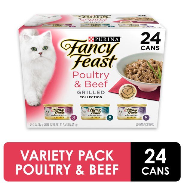 Photo 1 of (24 Pack) Fancy Feast Gravy Wet Cat Food Variety Pack, Poultry & Beef Grilled Collection, 3 oz. Cans
