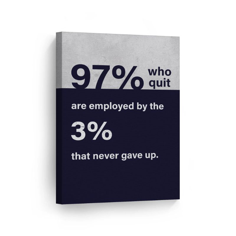 Photo 1 of 97 Percent Who Quit are Employed by the 3 Percent that Never Gave Up Quote Motivational Canvas Wall Art Entrepreneur Quote Office Decor
