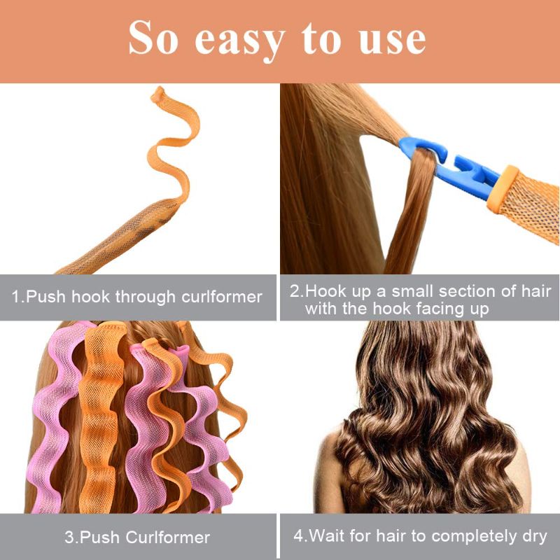 Photo 3 of 64Pcs Hair Curlers Spiral Hair Roller Curls No Heat Curlers Wave Heatless Curly Wavy Hair Curlers Spiral Hair Curls Styling Kit Magic Hair Curler Hair Curlers with Styling Hooks (55+30cm)
