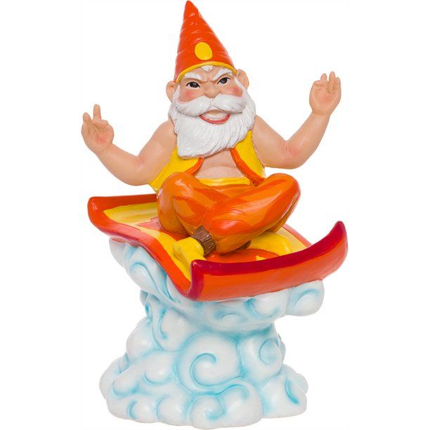 Photo 1 of GreenLighting Hide Your Key Genie on a Magic Carpet Garden Gnome Outdoor Figurine - Hand Painted Funny Novelty Lawn Statue for Front Yards and Flowerbeds
