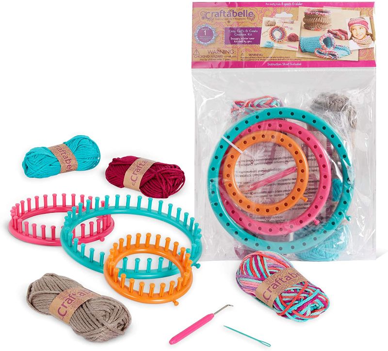 Photo 1 of Craftabelle – Cozy Cuffs & Cowls Creation Kit – Beginner Knitting Kit – 9pc Weaving Set with Circular Loom and Accessories – DIY Craft Kits fo
