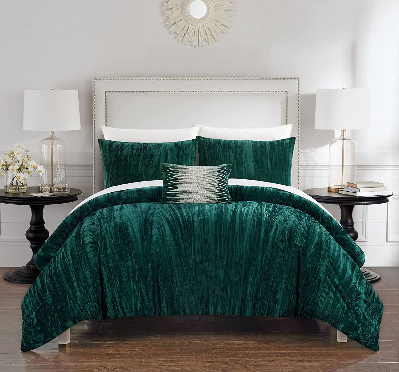 Photo 1 of Chic Home Westmont 4 Piece Comforter Set Crinkle Crushed Velvet Bedding-Decorative Pillow Shams Included, King, Green