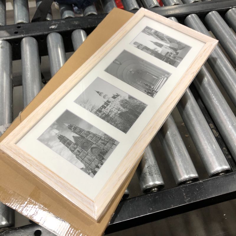 Photo 1 of Golden State Art, 8x20 Distressed White Wood Picture Frame - White Mat for Four 4x6 Photos/Pictures - Sawtooth Hanger - Swivel Tabs - Wall Mounting - Landscape/Portrait - Collage Display - Real Glass