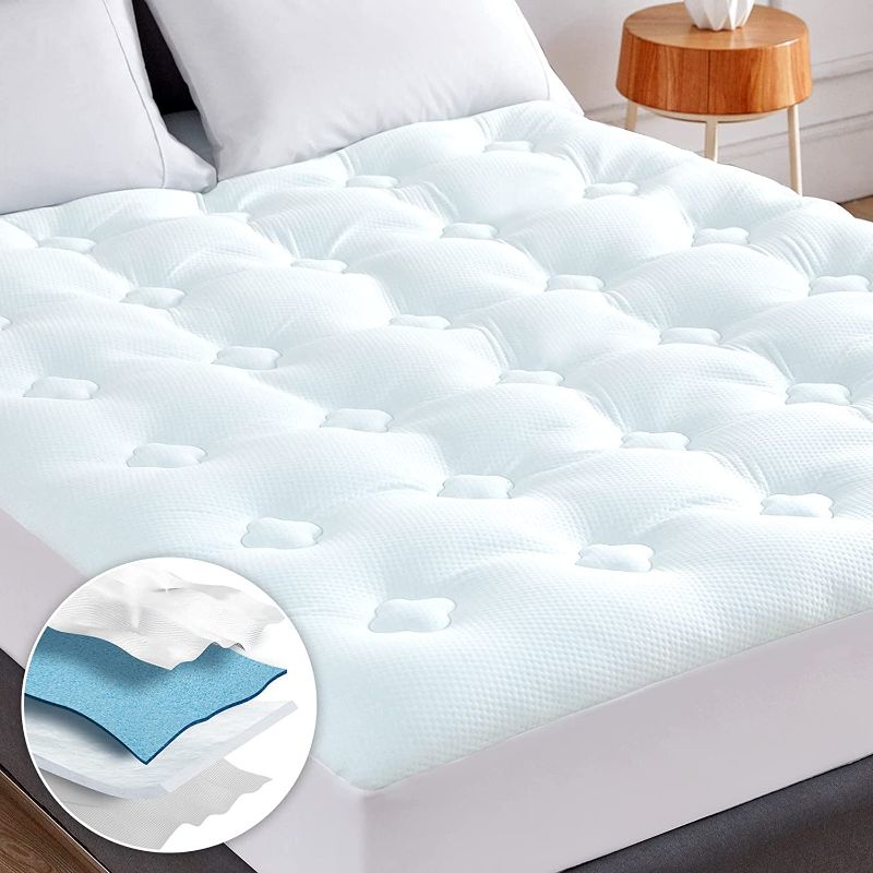 Photo 1 of Hansleep Full Memory Foam Mattress Pad Topper, Cooling Gel Bamboo Mattress Pad Fluffy Mattress Protector with Deep Pocket, Breathable Air Mattress Topper Cover, 54x75 Inches