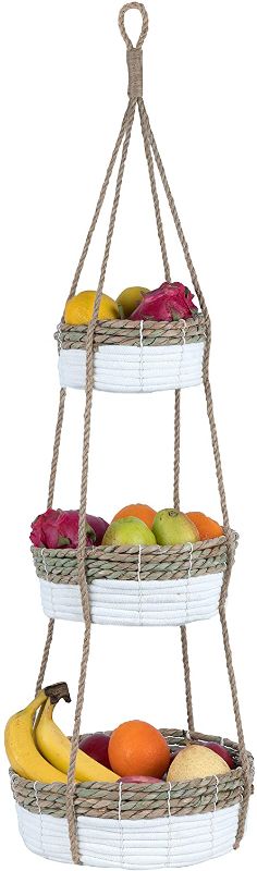 Photo 1 of Hanging Fruit Basket for Kitchen, 3 Tier Cotton Rope Woven Baskets , Storage Organizer , Counter Space Saver for Fruits , Vegetables & Produce , Farmhouse Boho Home Décor