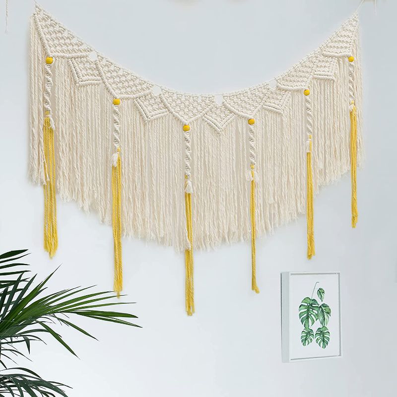 Photo 1 of AirTaxiing Macrame Wall Hanging - Large Macrame Wall Decor Bohemian Room Decor Handmade Cotton Boho Decor for Living Room Wall Decor for bedroom Wedding Christmas Gift 34"W X 25"L