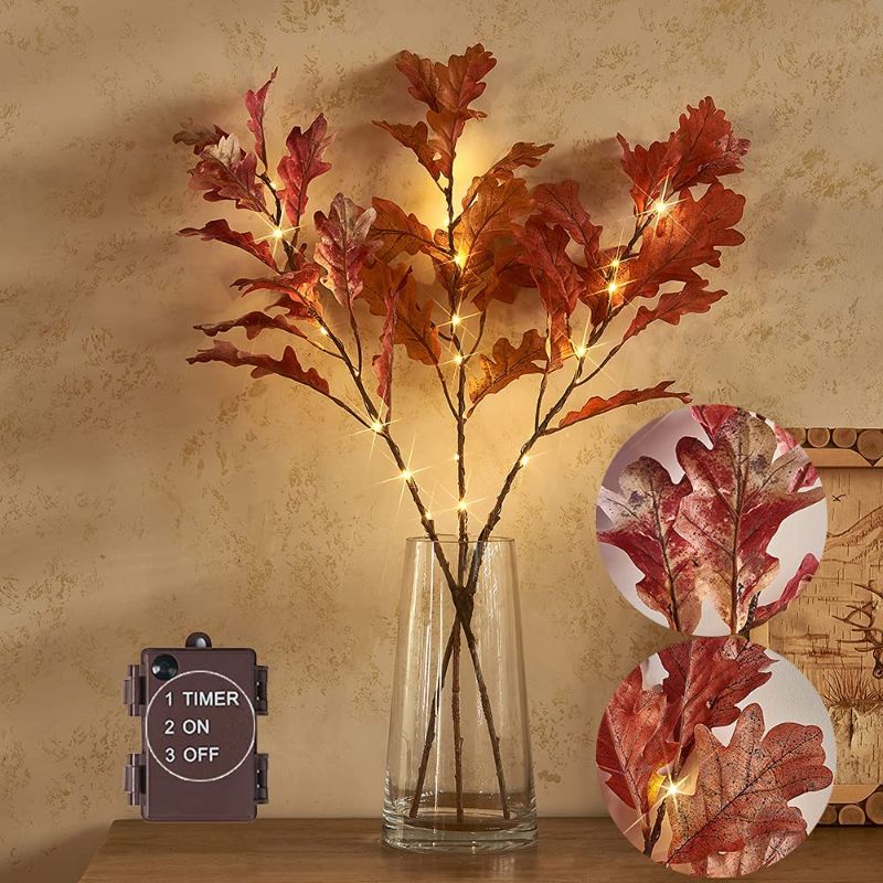 Photo 1 of Hairui Lighted Red Oak Branches with Timer Battery Operated 25IN 24L LED, Tree Branch Lights for Fall Thanksgiving Halloween Christmas Decoration Indoor Outdoor