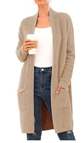 Photo 1 of QIXING Women's Casual Open Front Knit Cardigans Long Sleeve Plush Sweater Coat with Pockets medium