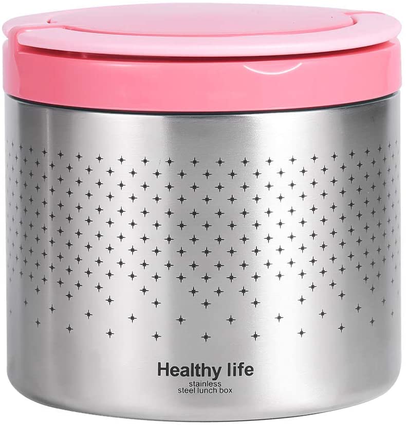 Photo 1 of Vacuum Insulated Thermos Food Jar 630 ml Lunch Thermos with Handles, Portable Stainless Steel Lunch Box Containers, Stay Hot for 3-5h Cold for 10h, Pink
