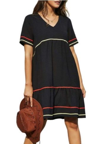 Photo 1 of GRACE KARIN Women V Neck Short Sleeve Casual Loose Plain Tiered Swing Dress 2xl