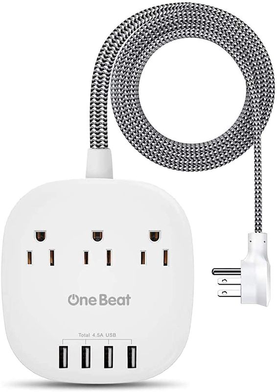 Photo 1 of Desktop Power Strip with 3 Outlet 4 USB Ports 4.5A, Flat Plug and 5 ft Long Braided Extension Cords for Cruise Ship Travel Home Office, ETL Listed