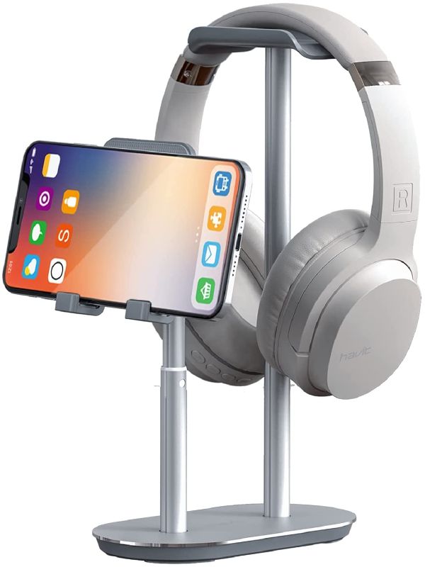 Photo 1 of Cell Phone and Gaming Headset Stand, Havit Headphone Holder, Adjustable Phone Stands, Aluminum Desktop Headphone Holder for Desk, for 0.55'' Thick Smartphone Kindle Tablet