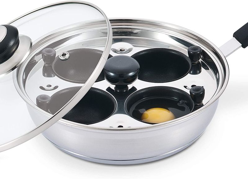 Photo 1 of Eggssentials Egg Poacher Pan Nonstick Poached Egg Maker, Stainless Steel Egg Poaching Pan, Poached Eggs Cooker Food Grade Safe PFOA Free with Spatula, Egg Poachers Cookware - 4 Poaching Cups