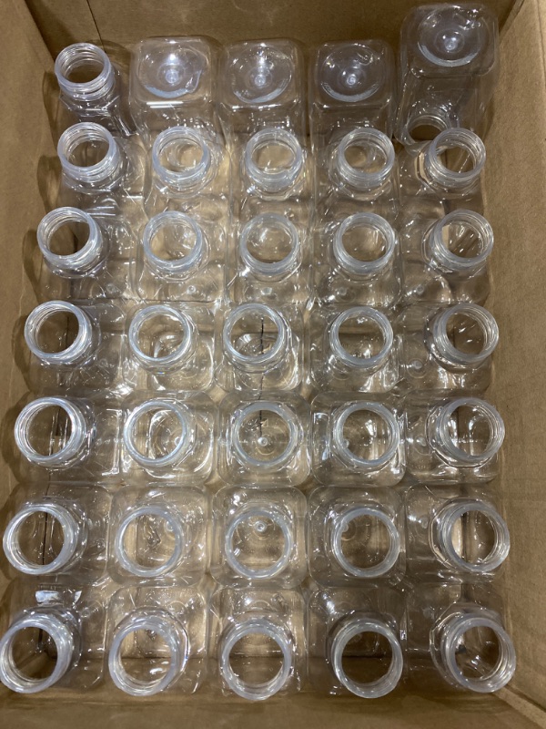Photo 2 of 8 Oz Empty Eco Friendly PET Plastic Juice Bottles - Pack of 35 Reusable Clear Disposable Milk Bulk Containers with White Tamper Evident Caps Lids
