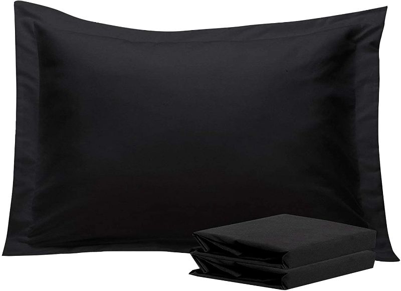 Photo 1 of  Standard Pillow Shams, Set of 2, 100% Brushed Microfiber, Soft and Cozy, Wrinkle, Fade, Stain Resistant (Black, Standard)