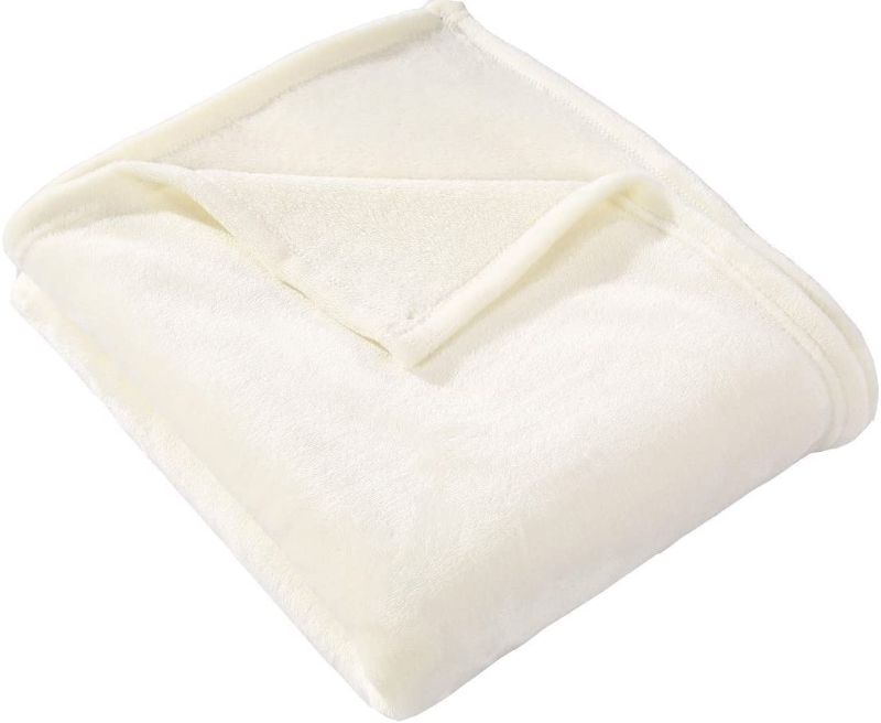 Photo 1 of Flannel Fleece Throw Blanket Ivory - Super Soft Plush Microfiber Solid Blanket for Couch, Bed, Chair, Sofa - Fuzzy Cozy Lightweight - 50x60 Inch