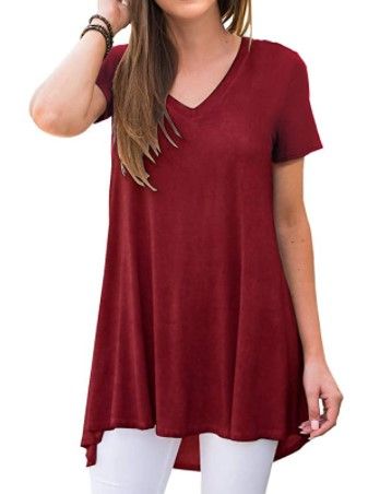 Photo 1 of AWULIFFAN Women's Summer Casual Short Sleeve V-Neck T-Shirt Tunic Tops Blouse Shirts 2xl