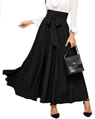 Photo 1 of SweatyRocks Women's Elegant High Waist Skirt Tie Front Pleated Maxi Skirts X-large