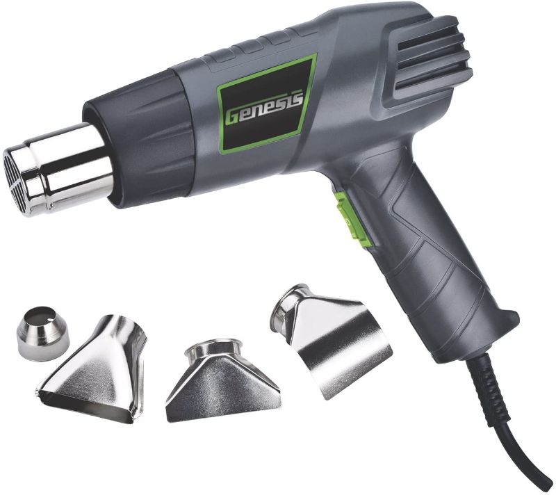 Photo 1 of Genesis GHG1500A 12.5 Amp Dual-Temperature Heat Gun Kit with High and Low Settings, Air Reduction Nozzle, Reflector Nozzle, and Two Deflector Nozzles USE FOR PARTS 
