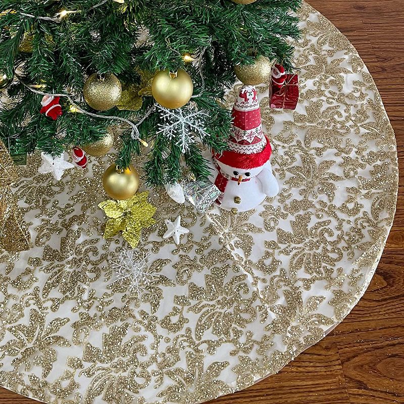 Photo 1 of EHLDekol Sparkle Tree Skirt, Gold Christmas Tree Skirt, 48 Inch Double Layers Xmas Tree Mat for Holiday Party (Sparkle Gold, 48inch)