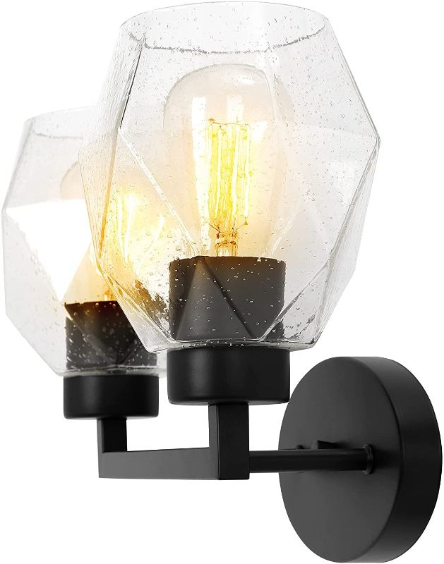 Photo 1 of 2-Light Bathroom Vanity Light Fixture, Black Porch Wall Sconce Lighting with Rhombus Clear Glass Shade,Industrial Vintage Edison Wall Lamp for Mirror, Living Room, Bedroom, Hallway( No Bulb )