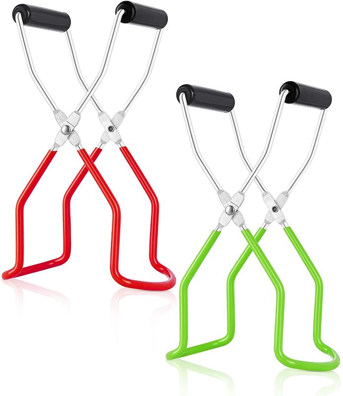 Photo 1 of 2 Pcs Canning Jar Lifter Tongs Stainless Steel Jar Lifter Canning Tongs with Rubber Grip Handle for Any Size Canning Jar Safe and Secure Grip Canning Kit for Kitchen Restaurant (Green and Red)
