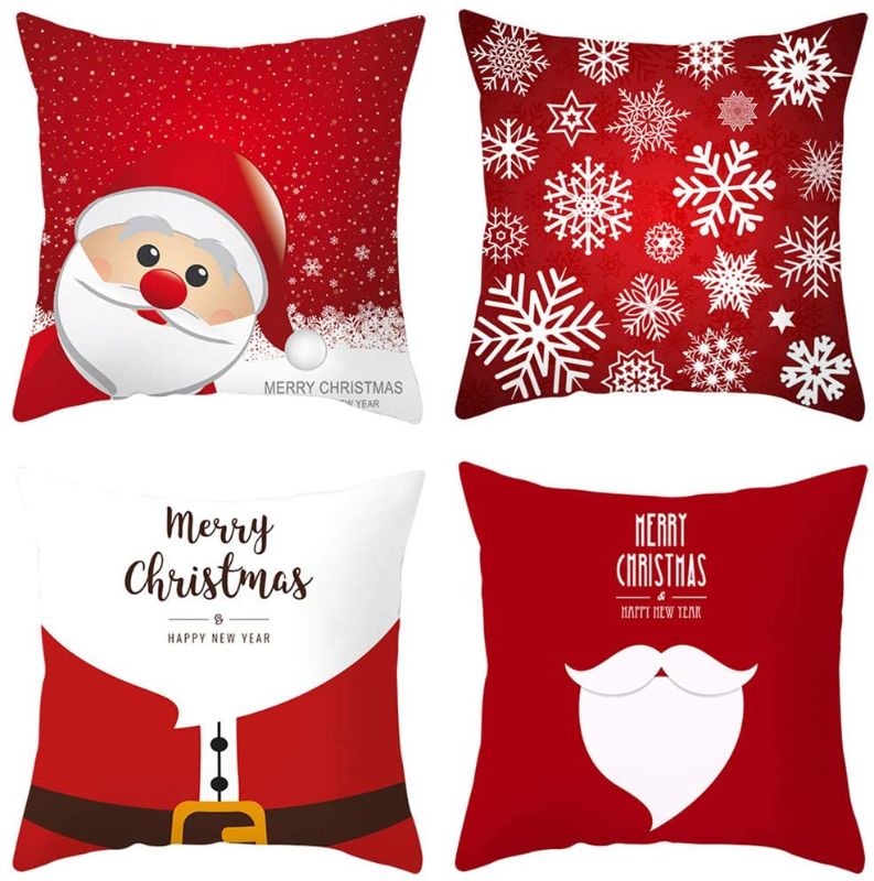Photo 1 of 18 x18 Inch Christmas Throw Pillow Cover Set of 4 Holiday Decor Pillowcase Cushion Cover Xmas Santa Claus Christmas Pillows Winter Holiday Throw Pillows Christmas Farmhouse Decor for Couch
