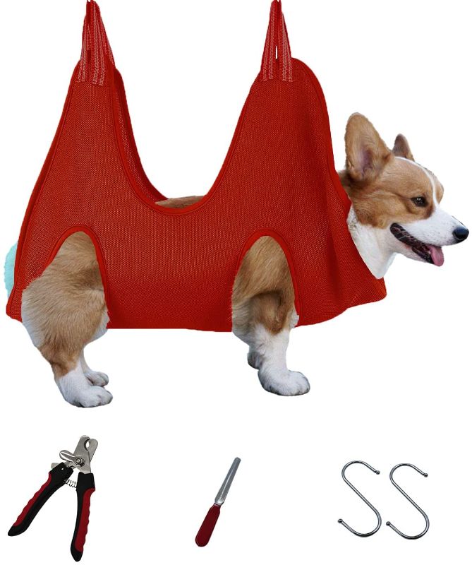 Photo 1 of Dog Grooming Hammock,Pet Grooming Harness for Cats & Dogs,4 in 1 Pet Grooming Helper Supplies Kit, Come with Nail Clippers/Trimmer, Nail File, Great for Pet Care at Home