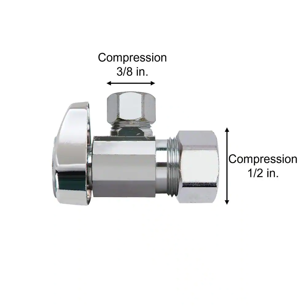 Photo 1 of 1/2 in. Compression Inlet x 3/8 in. Compression Outlet 1/4-Turn Angle Valve
