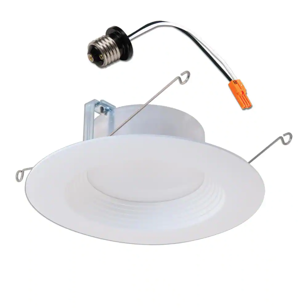 Photo 1 of 5 in. and 6 in. 5000K Integrated LED White Recessed Ceiling Light Retrofit Trim at Daylight 90 CRI Title 20 Compliant
