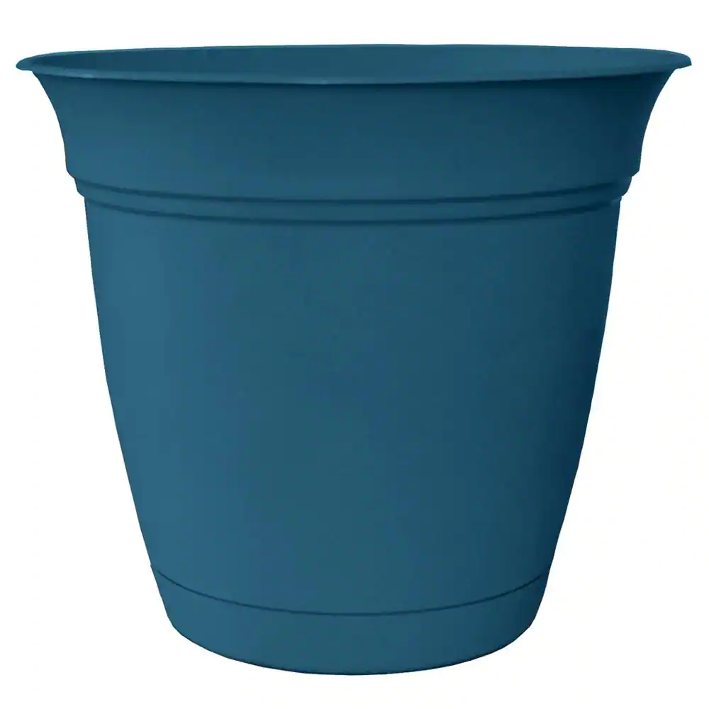Photo 1 of Belle 10 in. Dia. Peacock Blue Plastic Planter with Attached Saucer
