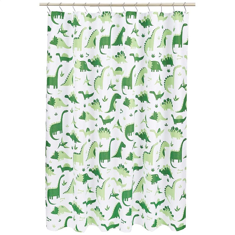 Photo 1 of Amazon Basics Fun and Playful Dino Friends Kids Microfiber Bathroom Shower Curtain - Dino Friends, 72 Inch
