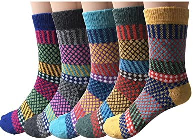 Photo 1 of Justay 5 Pairs Winter Womens Wool Socks Vintage Warm Socks Thick Cozy Socks Knit Casual Crew Socks 