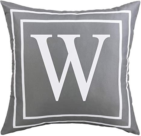 Photo 1 of (2 pack) Fascidorm Gray Pillow Cover English Alphabet W Throw Pillow Case Modern Cushion Cover Square Pillowcase Decoration for Sofa Bed Chair Car 18 x 18 Inch
