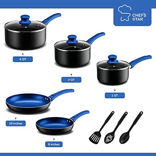 Photo 1 of 11 Piece Pots and Pans Cookware Set Non-Stick Induction Dishwasher Safe -Blue 