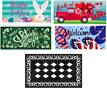 Photo 1 of Evergreen Flag Bright and Colorful Seasonal Mat Tray and Interchangeable Door Mat Set of 5 for Spring and Summer Decor for Garden Lawn Yard Patio
